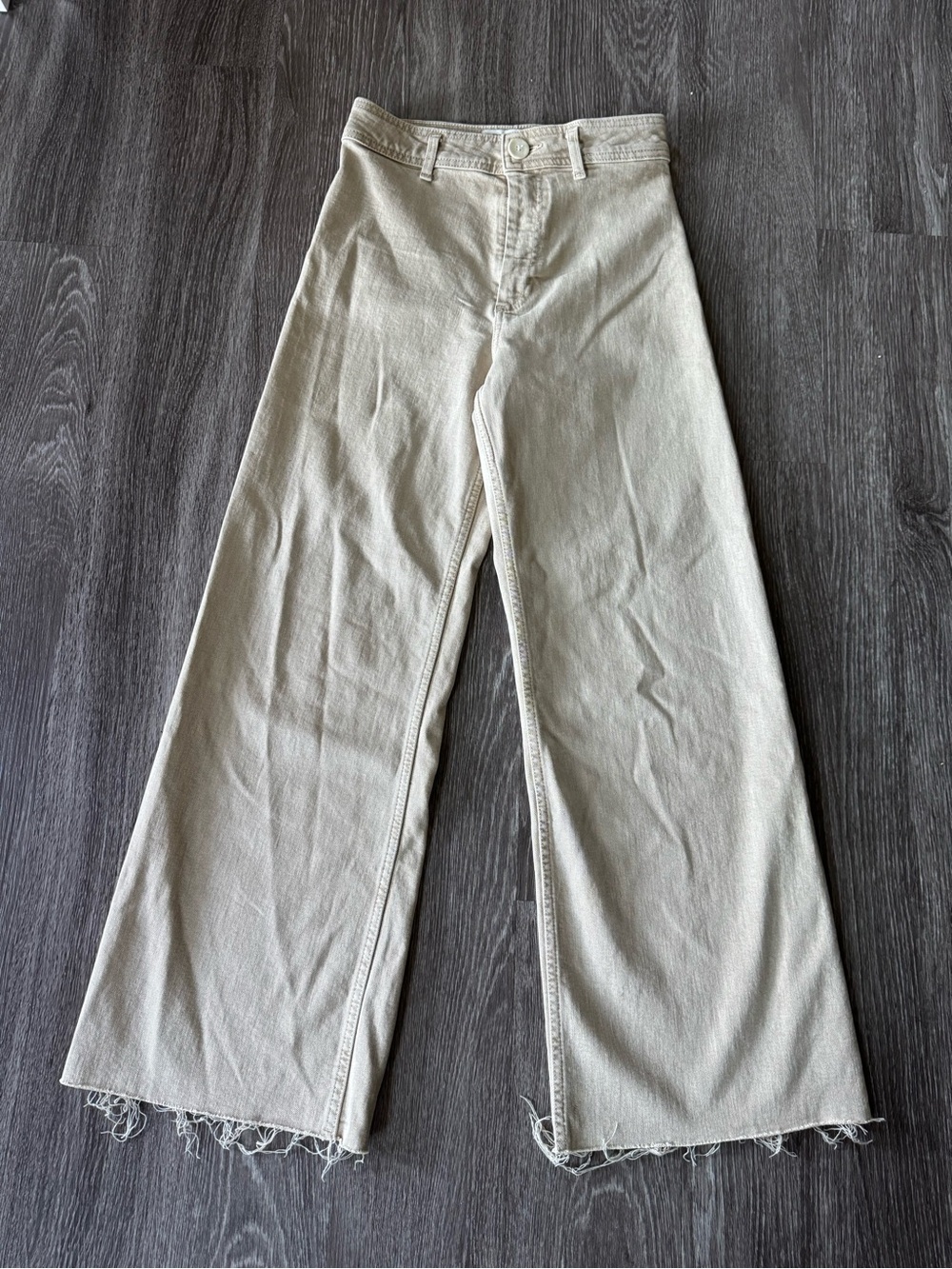 ZARA The Marine Straight High Rise Wide Leg Jeans Beige Raw Hem Size 4